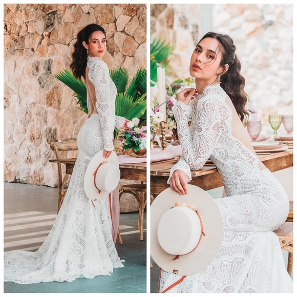 Watters Dresses & Skirts - Willowby by Watters Orianna High-Neck Open-Back Lace Wedding Gown Ivory